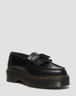 Adrian Quad Leren Platform Tassle Loafers in Zwart