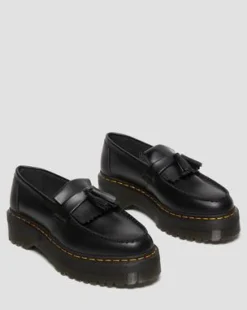 Adrian Quad Leren Platform Tassle Loafers in Zwart
