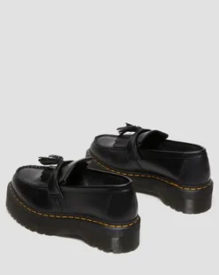 Adrian Quad Leren Platform Tassle Loafers in Zwart