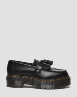 Adrian Quad Leren Platform Tassle Loafers in Zwart