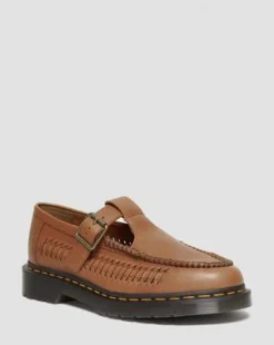 Adrian T-Bar Geweven Leren Mary Jane Schoenen in British Tan