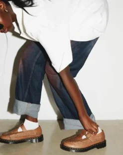Adrian T-Bar Geweven Leren Mary Jane Schoenen in British Tan
