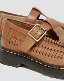 Adrian T-Bar Geweven Leren Mary Jane Schoenen in British Tan