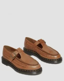 Adrian T-Bar Geweven Leren Mary Jane Schoenen in British Tan