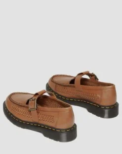 Adrian T-Bar Geweven Leren Mary Jane Schoenen in British Tan