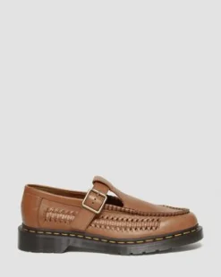 Adrian T-Bar Geweven Leren Mary Jane Schoenen in British Tan