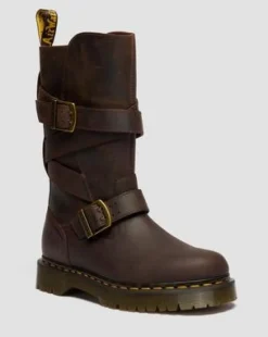 Anistone Crazy Horse Leren Biker Boots met Twee Riemen in Donkerbruin