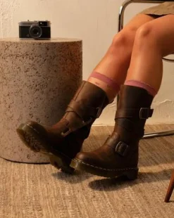 Anistone Crazy Horse Leren Biker Boots met Twee Riemen in Donkerbruin