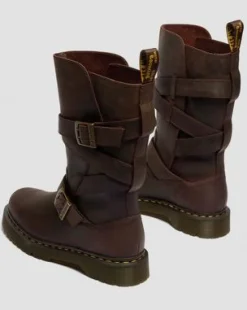 Anistone Crazy Horse Leren Biker Boots met Twee Riemen in Donkerbruin