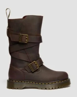 Anistone Crazy Horse Leren Biker Boots met Twee Riemen in Donkerbruin