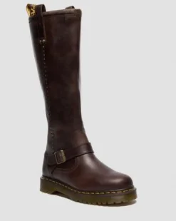 ANISTONE KNIEHOGE CRAZY HORSE BIKER BOOTS in Donkerbruin