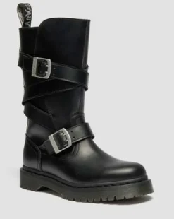 Anistone Leren Biker Boots met Twee Riemen in Zwart