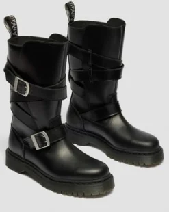 Anistone Leren Biker Boots met Twee Riemen in Zwart
