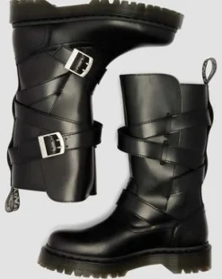 Anistone Leren Biker Boots met Twee Riemen in Zwart