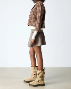Anistone Suède Biker Boots met Twee Riemen in Solbrun