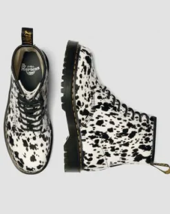 1460 Bex Dalmatian Hair-On Leren Laarzen in Crème & Zwart