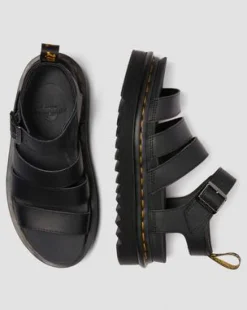 Blaire Athena leren sandalen met riem in Zwart