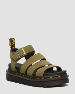 Blaire getrommeld nubuck sandalen in Muted Olive