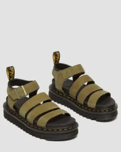 Blaire getrommeld nubuck sandalen in Muted Olive