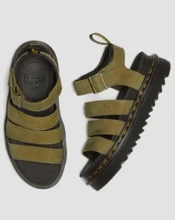 Blaire getrommeld nubuck sandalen in Muted Olive
