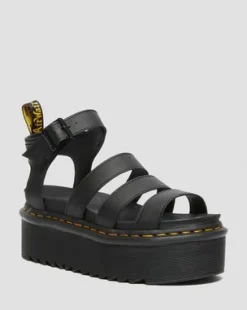 Blaire Quad Hydro Leren Platform Gladiator Sandalen in Zwart
