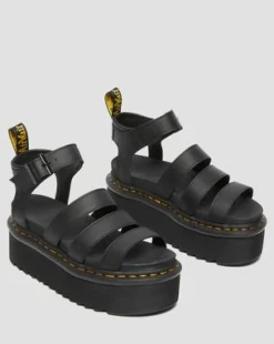Blaire Quad Hydro Leren Platform Gladiator Sandalen in Zwart