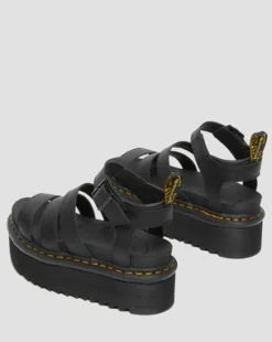 Blaire Quad Hydro Leren Platform Gladiator Sandalen in Zwart