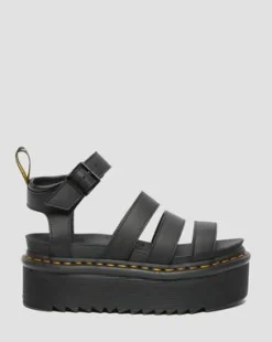 Blaire Quad Hydro Leren Platform Gladiator Sandalen in Zwart