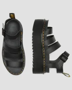 Blaire Quad Hydro Leren Platform Gladiator Sandalen in Zwart