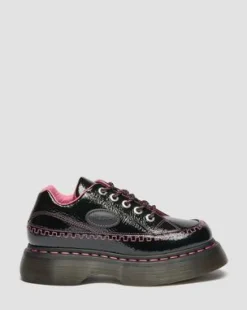 Buzz Distressed Lakleren Schoenen met Vijf Veterogen in Zwart