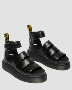 Clarissa Faux Krokodillenleren Quad Sandalen met Riem in Donkerbruin