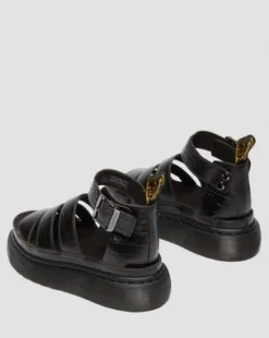 Clarissa Faux Krokodillenleren Quad Sandalen met Riem in Donkerbruin