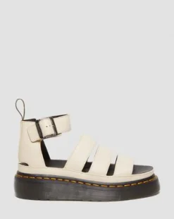 Clarissa II Pisa Leren Platform Sandalen met Riem in Parchment Beige
