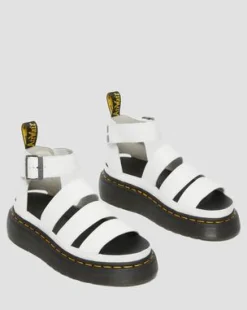 Clarissa II Quad Gemalen Nappa Leren Platform Sandalen in Wit