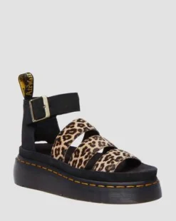 Clarissa II Quad luipaard leren platform sandalen in Licht Bruin