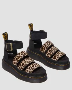 Clarissa II Quad luipaard leren platform sandalen in Licht Bruin