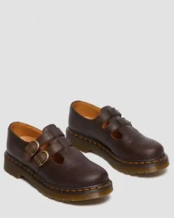 8065 Crazy Horse Leren Mary Jane Schoenen in Donkerbruin