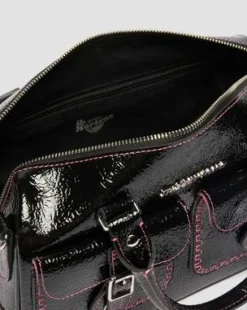 Distressed Lakleren Hengseltas in Zwart