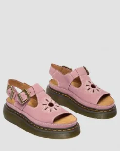 Dunnet Flower Nubuck Platformsandalen in Dusty Roze