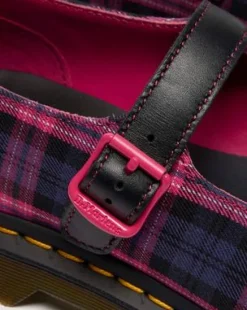 ELPHIE MARY JANE TARTAN SCHOENEN in Zwart & Roze Multi