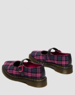 ELPHIE MARY JANE TARTAN SCHOENEN in Zwart & Roze Multi