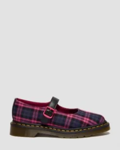 ELPHIE MARY JANE TARTAN SCHOENEN in Zwart & Roze Multi