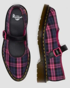ELPHIE MARY JANE TARTAN SCHOENEN in Zwart & Roze Multi