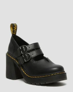 Eviee Sendal Leren Mary Jane Schoenen met Hak in Zwart
