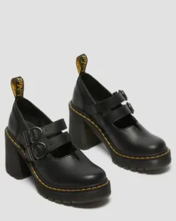 Eviee Sendal Leren Mary Jane Schoenen met Hak in Zwart