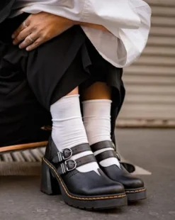 Eviee Sendal Leren Mary Jane Schoenen met Hak in Zwart