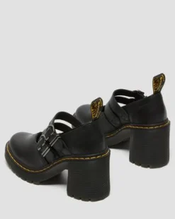 Eviee Sendal Leren Mary Jane Schoenen met Hak in Zwart