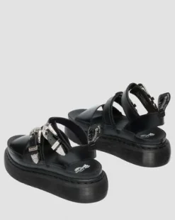 Gryphon Quad Leren Platform Gladiatorsandalen in Zwart