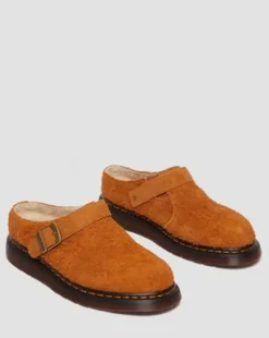 Isham Imitatie Schapenvacht Gevoerde Suède Mules in Pecan Brown