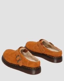 Isham Imitatie Schapenvacht Gevoerde Suède Mules in Pecan Brown